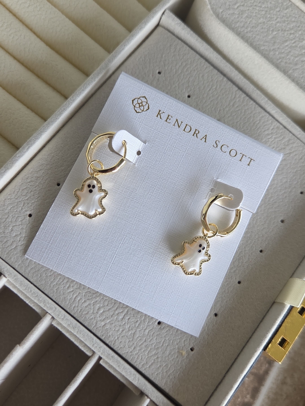 Kendra Scott Gold Hoop Earrings with White Ghost Charms